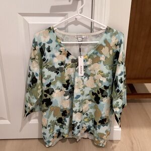 Chico's Aqua Multi-Color Floral V-Neck Tunic